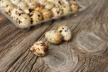 quail eggs on wooden background
