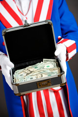 Patriotic: Holding Safe Box Full Of Money