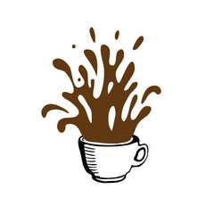 Cup sketch and coffee splashes, vector illustration
