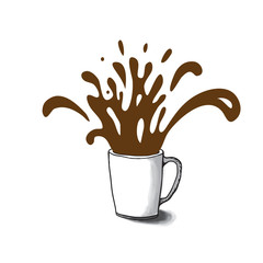 Cup sketch and coffee splashes, vector illustration
