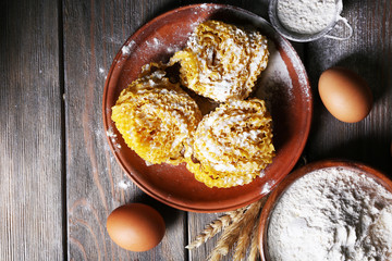 Still life of preparing pasta on rustic wooden background
