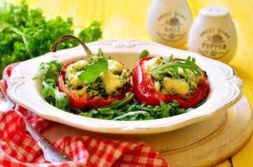 Sweet pepper stuffed with rice,spinach and cheese.