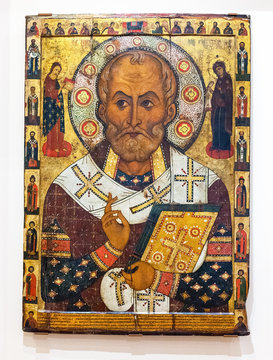 Antique Russian Orthodox Icon Of Saint Nicolas