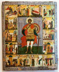 Obraz premium Antique Russian orthodox icon of St. Theodore the Stratelates wi