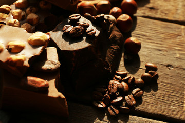 Still life with set of chocolate with nuts