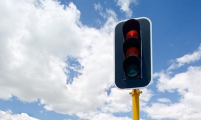 Traffic lights with red, yellow and green