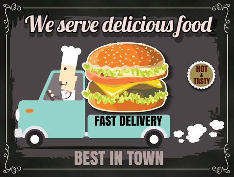 Restaurant Fast Foods menu fast delivery on chalkboard vector fo