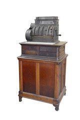 antique cash register isolated on white background