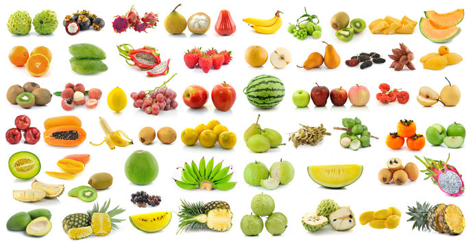 set of fruit on white background