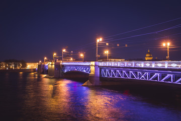 Fototapeta na wymiar Saint-Petersburg, Russia, Palace Bridge and embankment, night