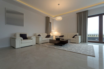 Leather cream sofa and armchair