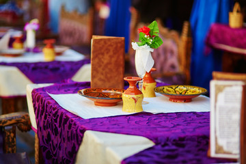 Table in Moroccan street restaurant