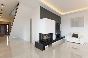 Fireplace in luxury detached house