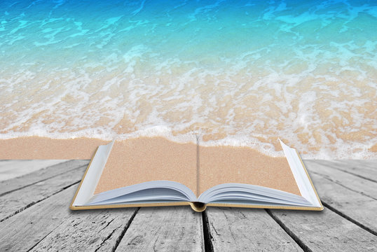 Open book with Sea Beach background