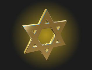 Image Star of David made of gold on a dark background