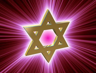 stylized image Star of David made of gold in the glow rays