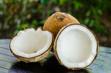 Ripe and open coconuts