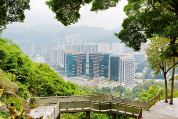 Beautiful view of Hong Kong city and small bridge from the Ten T