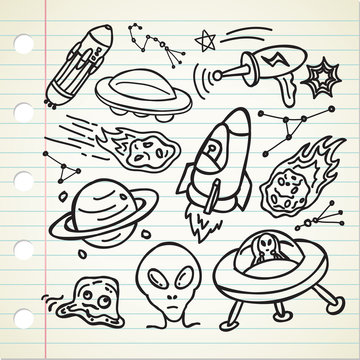 set of alien stuff doodle