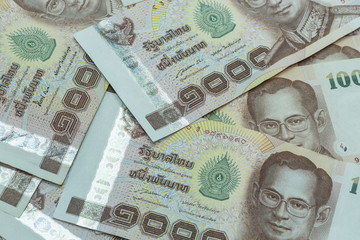 Close up Thai money in one thousand type banknotes