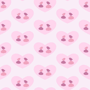 Background with hearts, birds and clouds