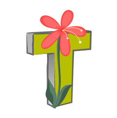 Vector T Alphabet with Flower