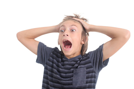 shouting boy on a white background