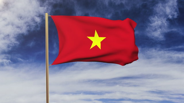 Vietnam flag with cloud waving in the wind. Green screen, alpha