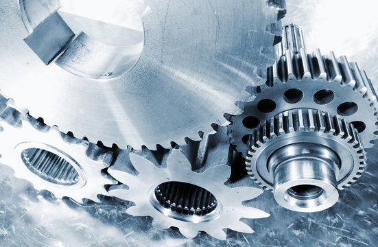 titanium aerospace cogwheels and gears against aluminum