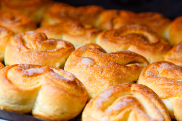 Fresh homemade buns in the oven