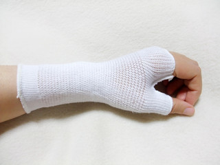 サポーターを巻いた手