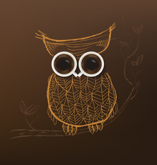 Poster with a coffee cup. Vector,Owl coffee concept.