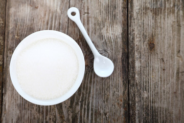 Sugar in a white bowl
