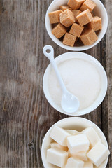 Different kind of white and brown sugar