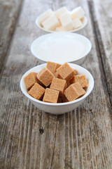 Different kind of white and brown sugar