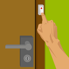 Hand pressed the bell at front door