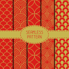 Set of geometric national chinese seamless pattern. Collection