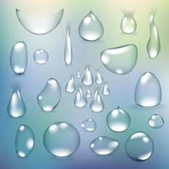 Pure clear water drops realistic set isolated vector