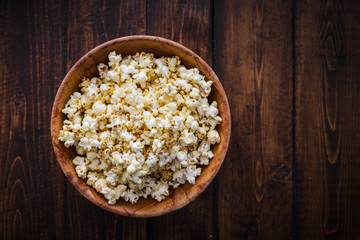 Spiced Popcorn in a Wooden Bowl