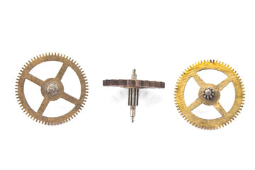 Three old cogwheels gears isolated on white
