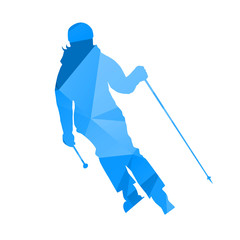 Abstract blue geometric skier woman