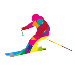 Abstract colorful downhill skier