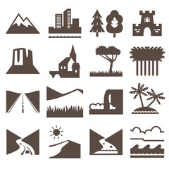 Naklejka premium Terrain, locality icon set.