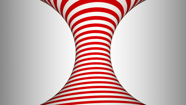 Red and white concave rotating cylinder with hypnotic effects