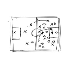 Hand drawn pen and ink style illustration of football tactics