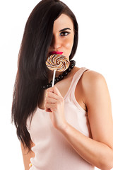 beautiful woman with a lollipop