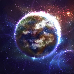 Vector space background with Earth planet