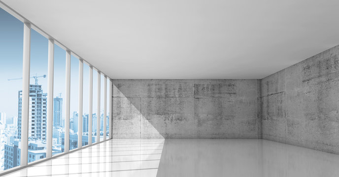 Abstract architecture, empty interior with concrete walls