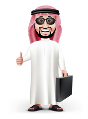 3D Handsome Saudi Arab Man in Traditional Dress Stand