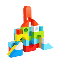 bright house out of wooden cubes